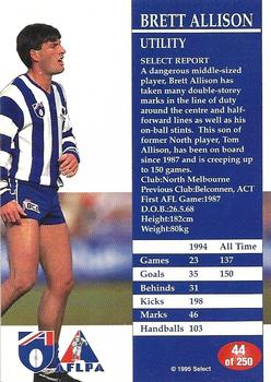 1995 Select AFL #44 Brett Allison Back